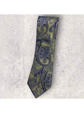 DION Silk Tie CANADA XL Gold Purple Blue Paisley W:3.7" EUC